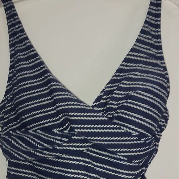 Bond-eye NipTuck Navy Blue Nautical Rope Stripe Side Ruched One-Piece Swimsuit 6 - Picture 3 of 9